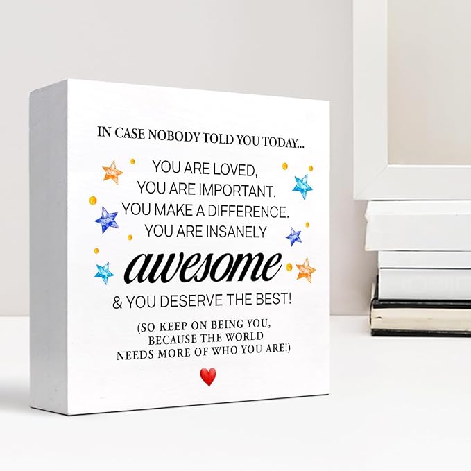 In Case Nobody Told You Today You are Awesome Wood Block Sign Desk Decor,Inspirational Encouragement Wooden Box Plaque Sign Desk Decor for Classroom Home Office Dorm Shelf Table Decorations - LeafyLoom