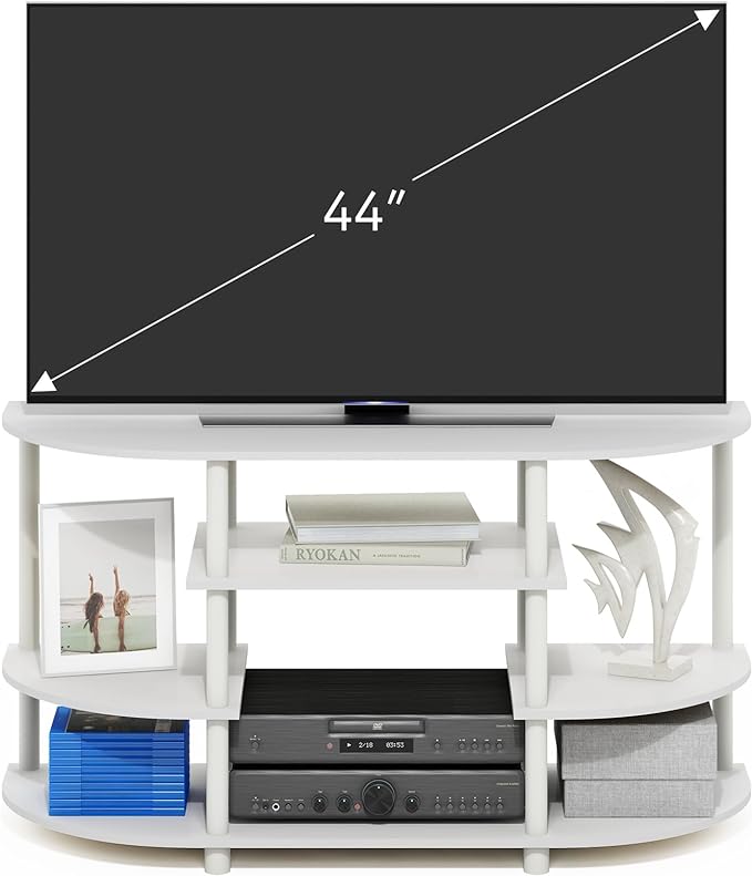 Furinno JAYA TV Entertainment Center, White/White - LeafyLoom