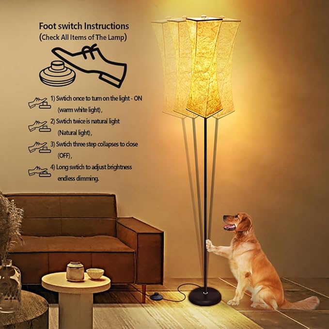 WORLD WIN Floor Lamp for Living Room, Tall Floor Lamp Standing Lamps for Bedrooms, Stepless Dimmable Modern Floor Lamp for Office Kids Room - LeafyLoom