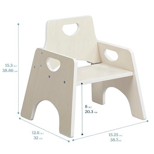 ECR4Kids Stackable Wooden Toddler Chair, 8in, Kids Furniture, White Wash, 2-Pack - LeafyLoom