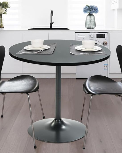 FurnitureR 31.5" Mid-Century Round Dining Table for 2-4 People with Pedestal Base for Home Office Living Room Kitchen Leisure, 31.5 inches, Black - LeafyLoom