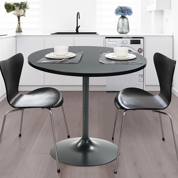 FurnitureR 31.5" Mid-Century Round Dining Table for 2-4 People with Pedestal Base for Home Office Living Room Kitchen Leisure, 31.5 inches, Black - LeafyLoom