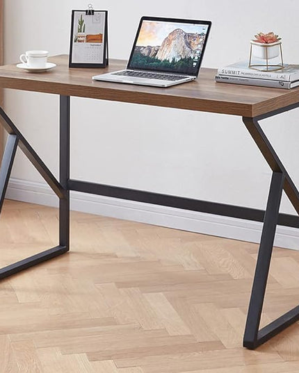 HSH Industrial Home Office Desk Computer Table, Metal and Wood PC Desk, Vintage Sturdy Work Study Writing Desks Computer Desk for Bedroom Livingroom, Rustic Oak 47 inch - LeafyLoom