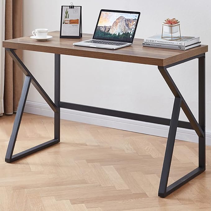 HSH Industrial Home Office Desk Computer Table, Metal and Wood PC Desk, Vintage Sturdy Work Study Writing Desks Computer Desk for Bedroom Livingroom, Rustic Oak 47 inch - LeafyLoom