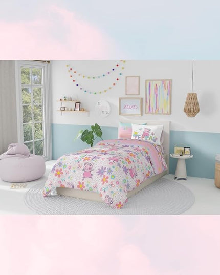 Franco Peppa Pig Kids Bedding Super Soft Comforter and Sheet Set with Sham, 5 Piece Twin Size, (Officially Licensed Product) - LeafyLoom