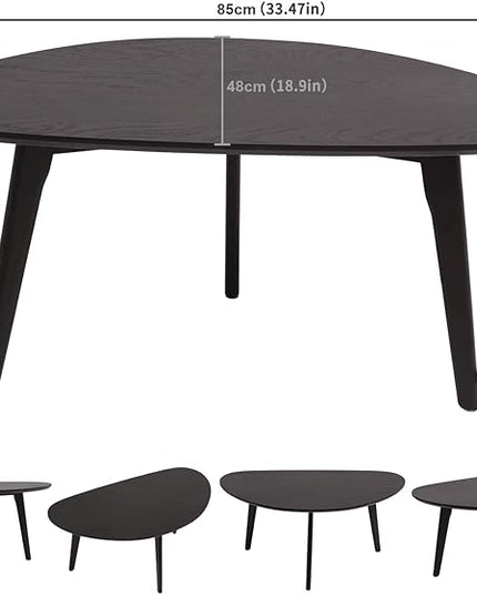 FIRMINANA Small Oval Coffee Table for Small Space,Mango Shape Tabletop，Simple Modern Table with OAK Legs, Black Walnut 18.9" D x 33.47" W x 15.75" H - LeafyLoom