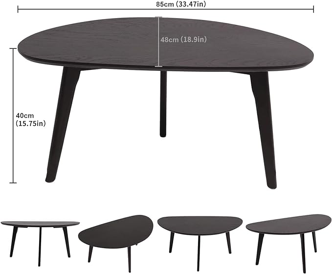 FIRMINANA Small Oval Coffee Table for Small Space,Mango Shape Tabletop，Simple Modern Table with OAK Legs, Black Walnut 18.9" D x 33.47" W x 15.75" H - LeafyLoom