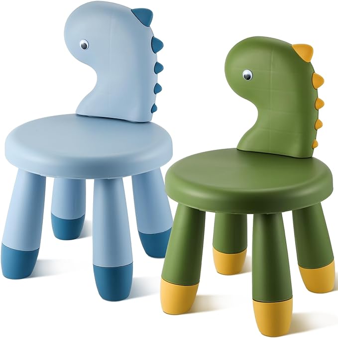 2 Pcs Plastic Dino Chair Sturdy Dinosaur Chairs Lightweight Activity Chairs Ergonomic Design Anti Slip Step Stool for Indoor Outdoor - LeafyLoom