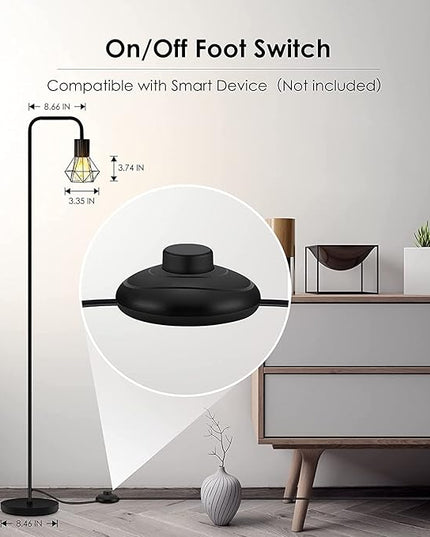 BoostArea Industrial Floor Lamp, Diamond Shape Design, 6W LED Bulb, E26 Socket, On/Off Footswitch, Premium Quality, Safe, Easy Assembly, Modern Style, Black - LeafyLoom