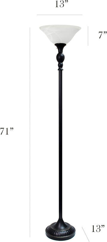 Elegant Designs LF2001-RBW 1 Light Torchiere Floor Lamp with Marbelized White Glass Shade, Restoration Bronze and White - LeafyLoom
