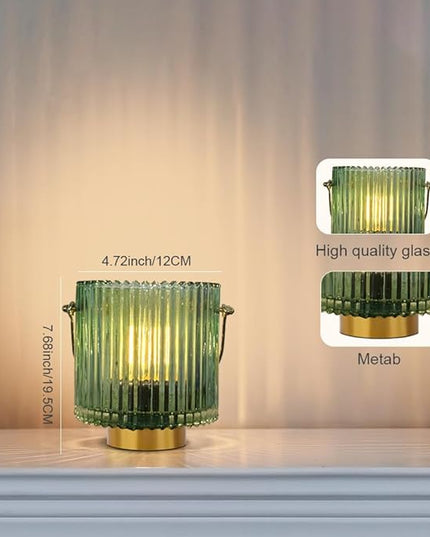 Battery Operated Cordless Lamp Timer,Decorative Table Lamp Battery Powered Lamp with LED Bulb,Decorative Bedside Lamp for Living Room,Bedside Lamp,Night Light (Green-1) - LeafyLoom