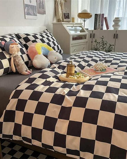 Wellboo Black White Plaid Comforter Sets King Women Men Black and White Checkerboard Grid Bedding Comforters Cotton Boys Girls Modern Black Checkered Geometric Quilts Luxury Abstract White Bedding - LeafyLoom