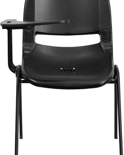 Flash Furniture HERCULES Black Ergonomic Shell Chair with Right Handed Flip-Up Tablet Arm - LeafyLoom