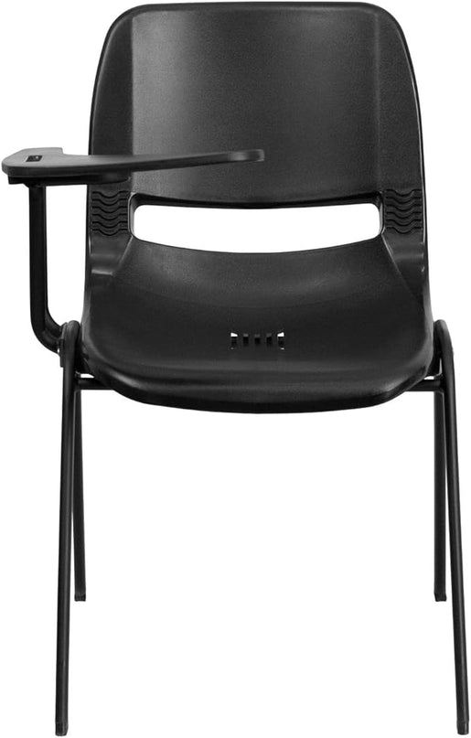 Flash Furniture HERCULES Black Ergonomic Shell Chair with Right Handed Flip-Up Tablet Arm - LeafyLoom