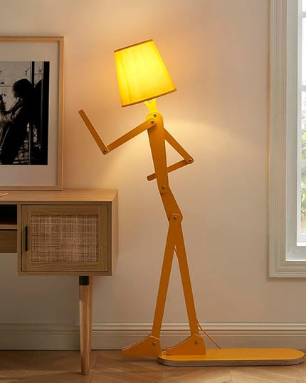 Cool Mini Wood Floor Lamp for Living Room Bedroom Farmhouse - Corner Decorative Reading Standing Light Creative Swing Arm Arc Design Gift for Kids Room (Egg Yellow) - LeafyLoom