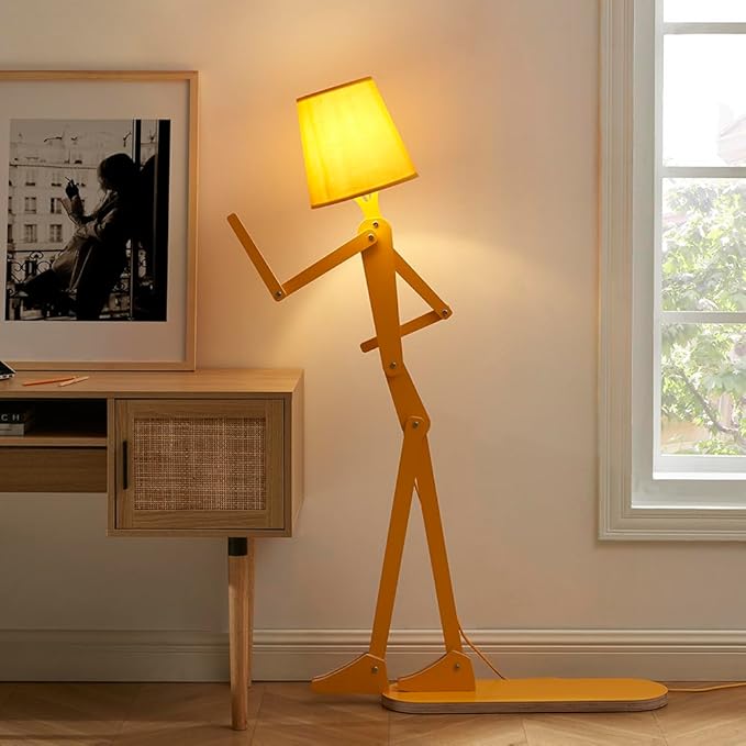 Cool Mini Wood Floor Lamp for Living Room Bedroom Farmhouse - Corner Decorative Reading Standing Light Creative Swing Arm Arc Design Gift for Kids Room (Egg Yellow) - LeafyLoom