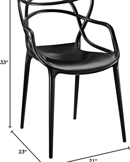 Modway Entangled Modern Molded Plastic Kitchen and Dining Room Arm Chair in Black - Fully Assembled - LeafyLoom