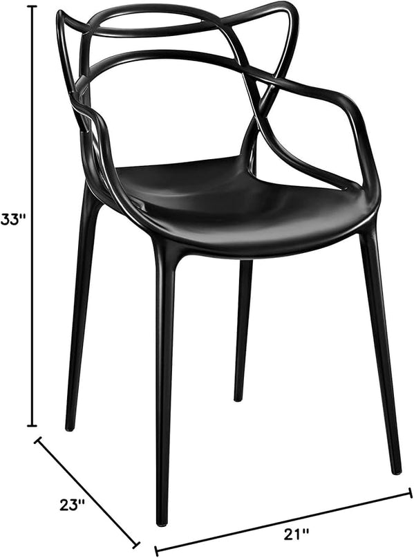 Modway Entangled Modern Molded Plastic Kitchen and Dining Room Arm Chair in Black - Fully Assembled - LeafyLoom