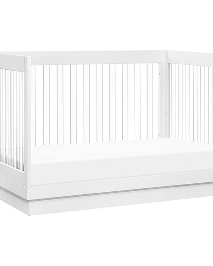 Babyletto Harlow Acrylic 3-in-1 Convertible Crib with Toddler Bed Conversion Kit in White with Acrylic Slats, Greenguard Gold Certified - LeafyLoom