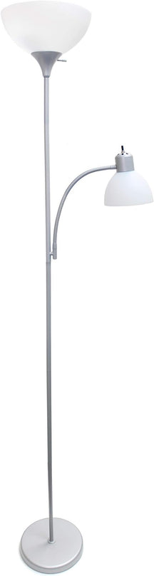 Simple Designs LF2000-SLV Mother-Daughter Floor Lamp with Reading Light, Silver - LeafyLoom