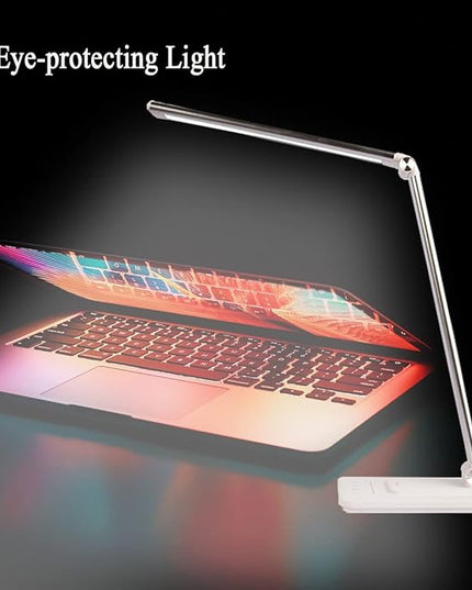 LED Desk Lamp, Stepless Dimmable Eye-Caring Lamps with Night Light USB Charging Port 5 Color Modes and 5 Brightness Levels, 30 min Auto Timer, Adjustable Lamps for Home Office Bedroom, White - LeafyLoom