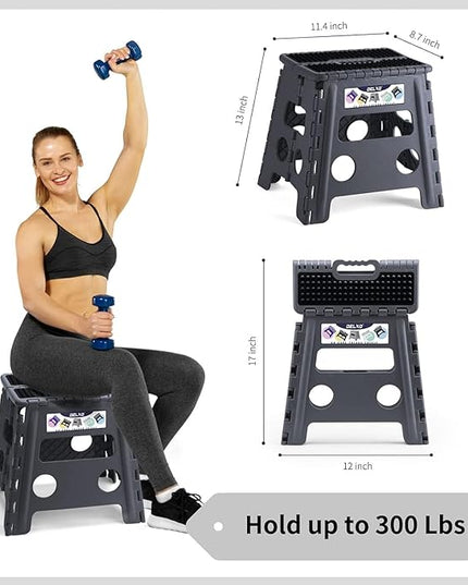 Delxo Folding Step Stool 13 inch Height Heavy Duty Foldable Step Stools for Adults and Kids,Kitchen Small Collapsible Fold Up Stepping Stool 1 Pack in Grey Dotted Texture - LeafyLoom