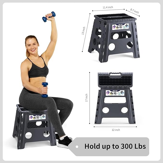 Delxo Folding Step Stool 13 inch Height Heavy Duty Foldable Step Stools for Adults and Kids,Kitchen Small Collapsible Fold Up Stepping Stool 1 Pack in Grey Dotted Texture - LeafyLoom