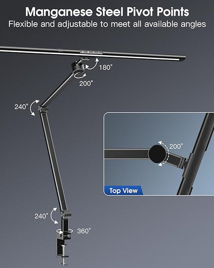 Desk Lamp for Office Home, Desk Light with Clamp, 24W Ultra Bright with Gesture Sensing, Adjustable Brightness & Color Temperature, Monitor Light, Task Light, Table Lamp for Work Study,Black - LeafyLoom