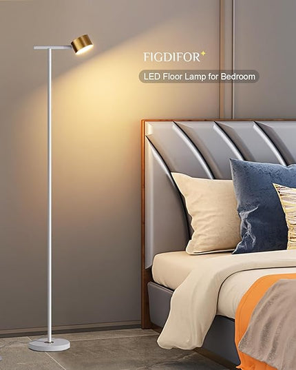 Floor Lamp for bedroom, 3 Color Temperatures Floor Reading Lamp with Flexible Lamp Cap, Modern Bedroom Floor Lamps for Living Room, Simple Design Standing Lamp for Office Working Study, White - LeafyLoom