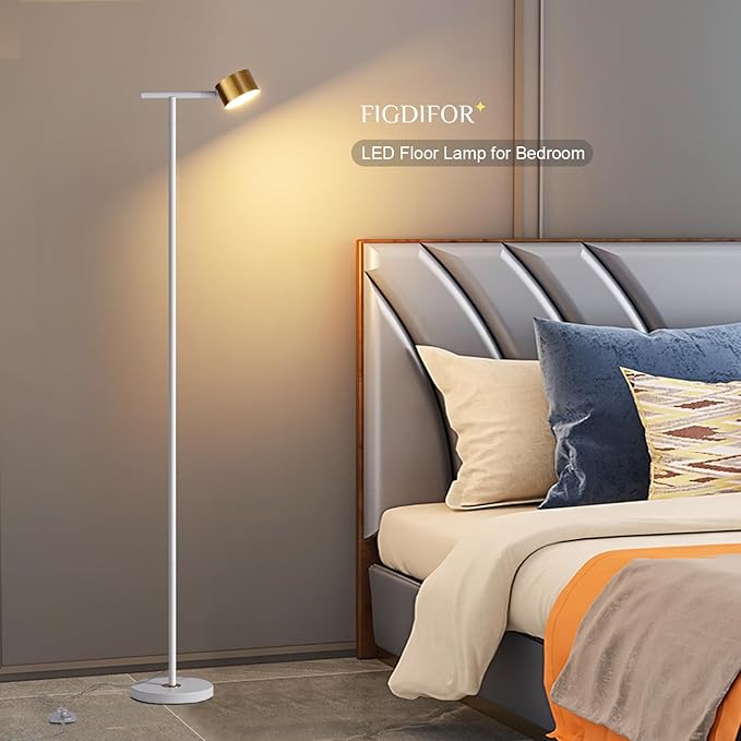 Floor Lamp for bedroom, 3 Color Temperatures Floor Reading Lamp with Flexible Lamp Cap, Modern Bedroom Floor Lamps for Living Room, Simple Design Standing Lamp for Office Working Study, White - LeafyLoom