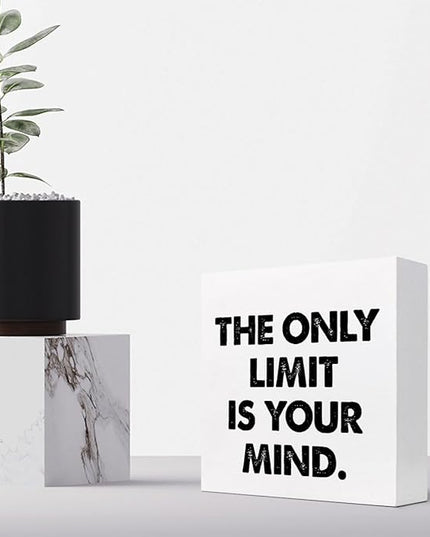 Positive Wood Box Sign Desk Decor,The Only Limit is Your Mind Wood Plaque Signs,Rustic Inspirational Wooden Block Sign Decor for Office Workplace Classroom Shelf Table Decoration C1079 - LeafyLoom