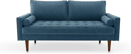 Velvet Furniture for Small Spaces, Mid-Century Modern Loveseats for Living Room, Love Seat Couch Sofas, 70 Inches, Prussian Blue - LeafyLoom
