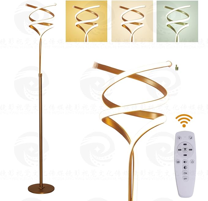 Floor Lamp,LED Modern Floor Lamps for Living Room,2500LM/40W-3-Color/Endless Dimmable Remote Control Standing Lamp,63" Bright Gold Spiral Floor Lamp for Living Room Bedroom Office. - LeafyLoom