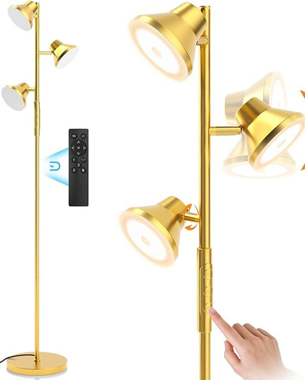 Gold Floor Lamp, 36W Modern LED Floor Lamp with Remote & Touch Control, 4 Color Temperatures, 3 Rotatable Lights, Floor Lamps for Living Room Bright Lighting, Bedroom, Office - LeafyLoom