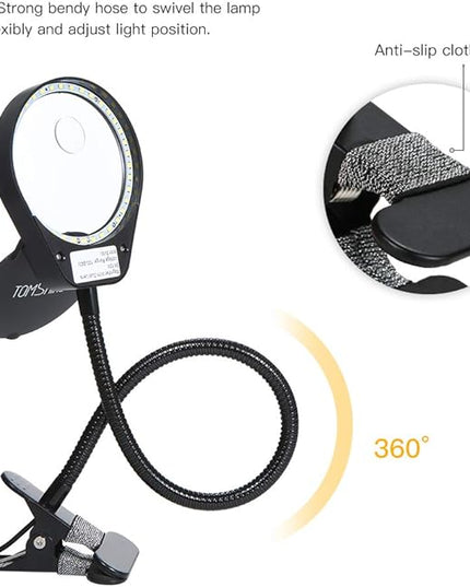 Tom-shine Magnifying Glass Lamp 3X 10X,Stepless Dimmable LED Magnifying Lamp with Dust Cover Metal Clamp,Adjustable LED Magnifier with Light and Stand for Crafts Reading Workbench Close Work - LeafyLoom