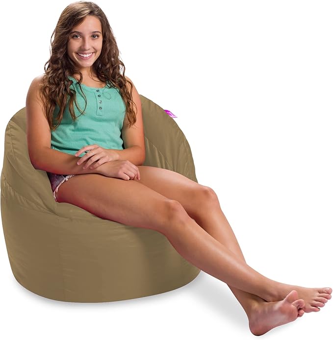 Posh Creations Structured Comfy Bean Bag Chair for Gaming, Reading, and Watching TV, Sonoma Lounge, Microsuede - Camel - LeafyLoom