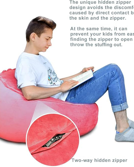 Bean Bag Chair Cover, Stuffed Animal Storage, Plush Toys Organizer Holder, Beanbag Chairs Cover for Kids Teans and Adults Super Soft and Comfortable Fabric X-Large with Handle and Zipper -Round Pink - LeafyLoom