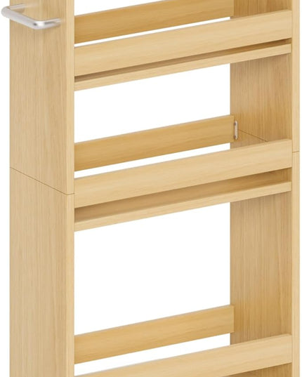 MARTY 4-Tier Rolling Storage Cart, Narrow Kitchen Cart with Wheels, Slim Storage Cart with Handle Slide Out Utility Cart Mobile Shelving Unit Laundry Bathroom Organizer (Maple) - LeafyLoom