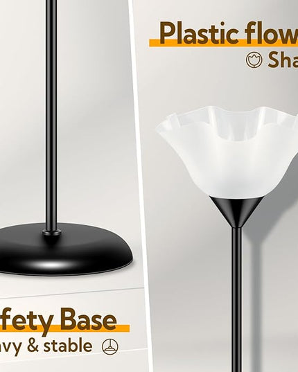 Floor Lamp Led Standing Lamps 74'' Tall Torchiere Floor Lamp with White Plastic Shade Black Modern Stand Lamps for Living Room Bedroom Classroom Dorm Office, E26 Bulb Included - LeafyLoom