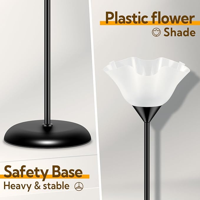 Floor Lamp Led Standing Lamps 74'' Tall Torchiere Floor Lamp with White Plastic Shade Black Modern Stand Lamps for Living Room Bedroom Classroom Dorm Office, E26 Bulb Included - LeafyLoom