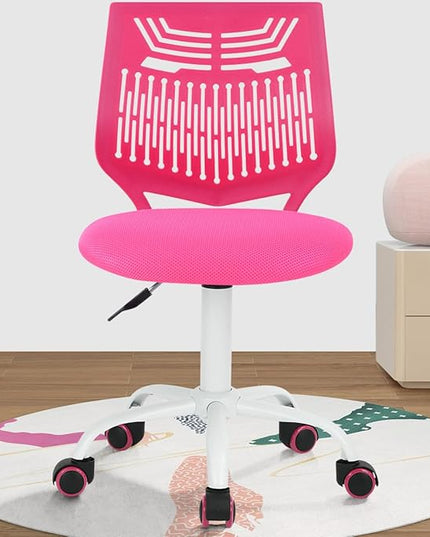 FurnitureR Desk Chair Armless Cute Home Office Desk Chair for Kids, Swivel Computer Task Chair Study Chair with Mesh Padded Cushion and Rolling Wheels for Child, Pink - LeafyLoom