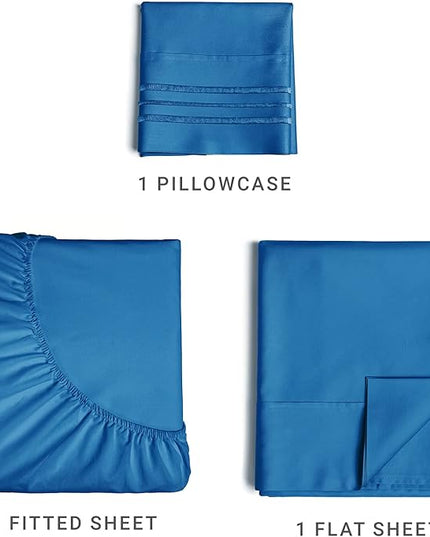 Twin Size 3 Piece Sheet Set - Comfy Breathable & Cooling Sheets - Hotel Luxury Bed Sheets for Women & Men - Deep Pockets, Easy-Fit, Soft & Wrinkle Free Sheets - Royal Blue Oeko-Tex Bed Sheet Set - LeafyLoom