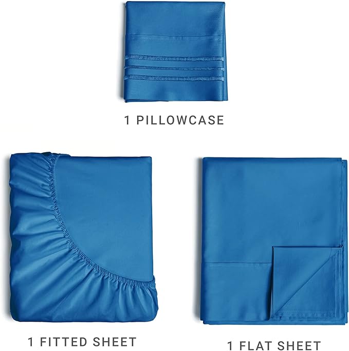 Twin Size 3 Piece Sheet Set - Comfy Breathable & Cooling Sheets - Hotel Luxury Bed Sheets for Women & Men - Deep Pockets, Easy-Fit, Soft & Wrinkle Free Sheets - Royal Blue Oeko-Tex Bed Sheet Set - LeafyLoom