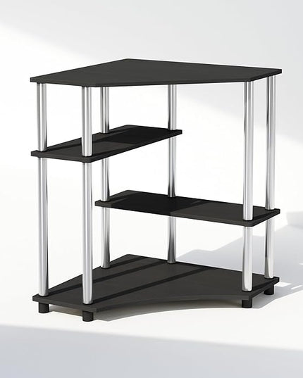 Furinno Turn-N-Tube Multipurpose Corner Shelf, Display Rack, Bookshelf, Americano, Stainless Steel Tubes - LeafyLoom