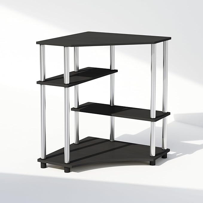 Furinno Turn-N-Tube Multipurpose Corner Shelf, Display Rack, Bookshelf, Americano, Stainless Steel Tubes - LeafyLoom