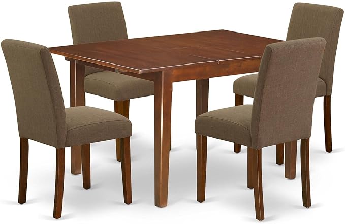 East West Furniture MLAB5-MAH-18 Milan 5 Piece Modern Dining Set Includes a Rectangle Wooden Table with Butterfly Leaf and 4 Coffee Linen Fabric Upholstered Chairs, 36x54 Inch - LeafyLoom