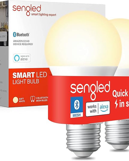 Sengled Alexa Light Bulb, S1 Auto Pairing with Alexa Devices, Warm Light Bulbs, Smart Light Bulbs that Work with Alexa, Bluetooth Mesh Smart Home Lighting, E26 60W Equivalent, 800LM, 2-Pack Sengled