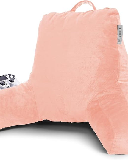 Clara Clark Reading Pillow, Standard Back Pillow for Sitting Up in Bed, Memory Foam Back Support Pillow, Reading Pillows for Sitting in Bed, Peach Sit Up Pillow for Bed Chair Arm Pillow with Pockets - LeafyLoom