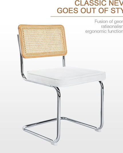 Zesthouse Mid Century Modern Dining Chairs Set of 2, Velvet Accent Chairs with Natural Cane Back & Stainless Chrome Base, Famous Breuer Designed Chairs, Upholstered Rattan Kitchen Chairs - LeafyLoom