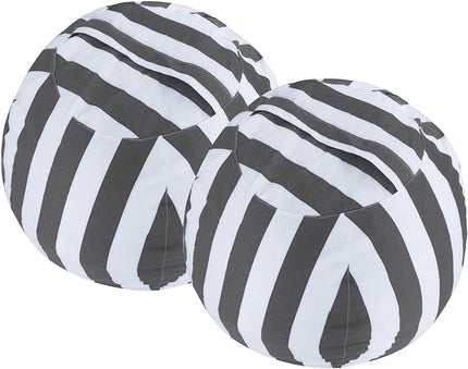 2 PCS Stuffed Animal Storage Bean Bag Chair Cover, Cotton Canvas Beanbag with Zipper for Organizing Kid's and Adults Room Vertical Stripe Grey 24" - LeafyLoom